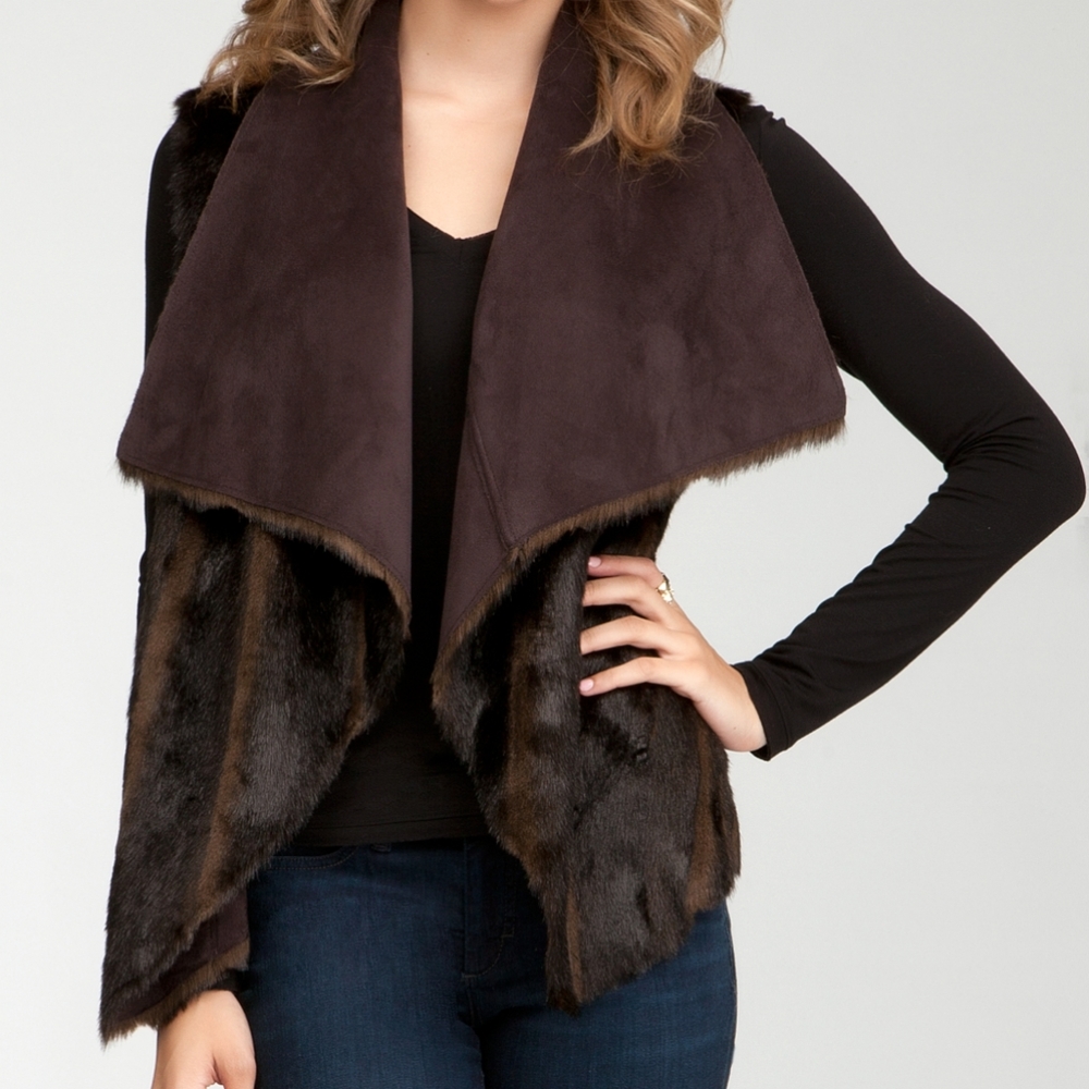 BEBE Faux Fur Reversible Vest Size S Dark Brown